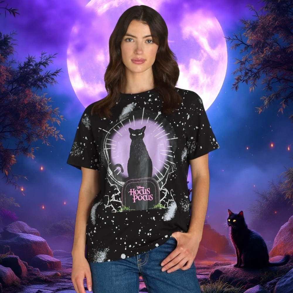 OFFICIAL Disney Hocus Pocus Binx Graphic T-Shirt Faux Bleach Splatter WOMENS XXS